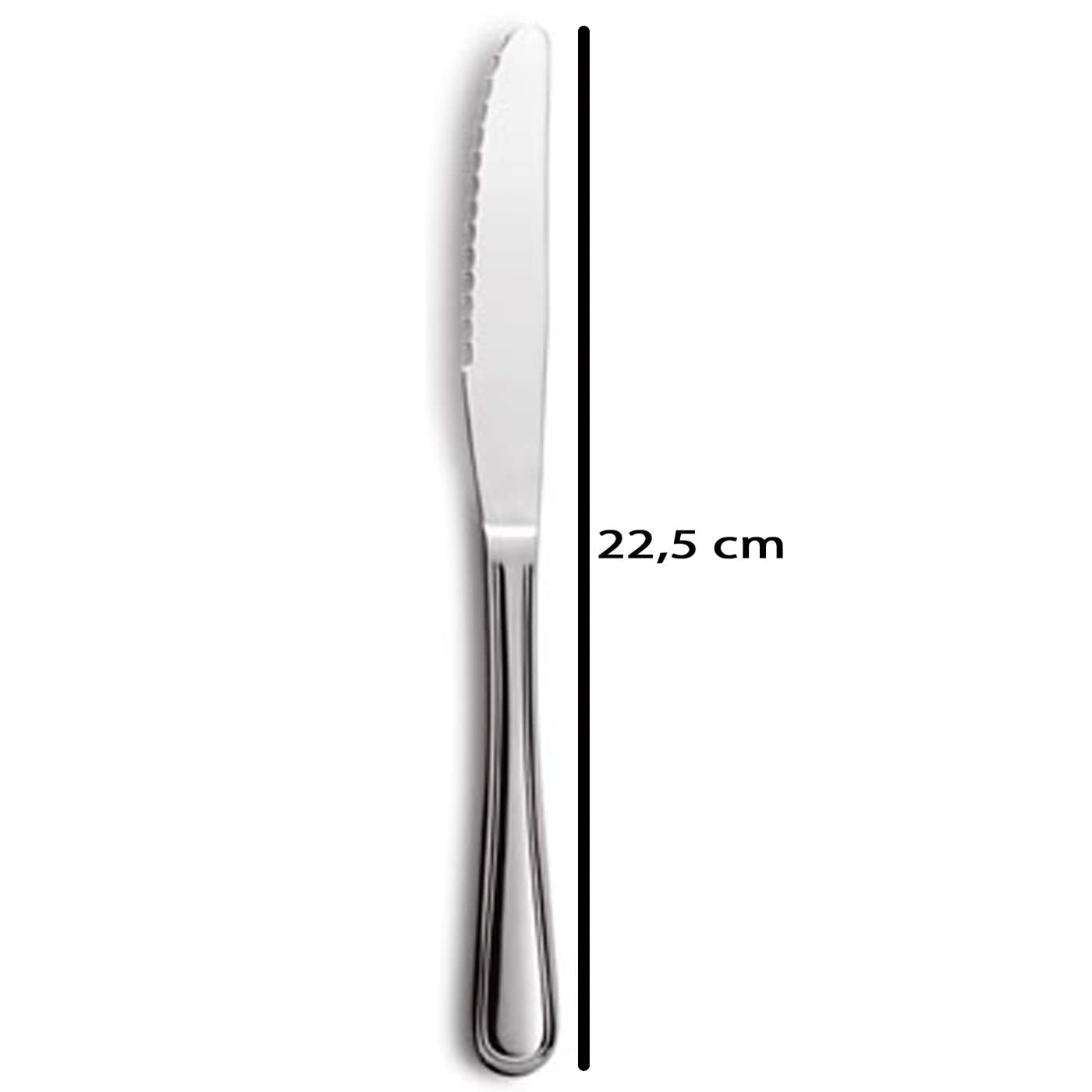 Tradineur - Pack de 24 Cuchillos de Mesa para Carne, Acero Inoxidable, Cubiertos clásicos con Hoja de Sierra, Aptos para lavavajillas - 22,5 cm