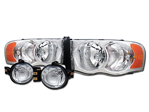 Topline Autopart Chrome Head Light Parking Signal Amber+Front Bumper Fog K2 02-05 Dodge Ram Truck