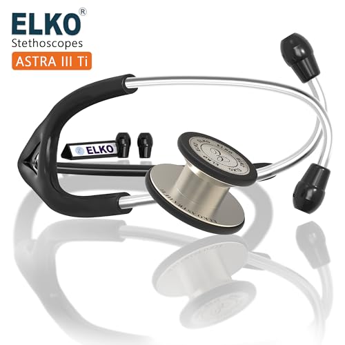 Image of ELKO EL-240 ASTRA III Ti Titanium dual head acoustic stethoscope | Adult & Pediatric Stethoscope with Double-sided Natural Titanium Chestpiece | Two-Way PVC Tubing | Doctors & Medical Students (Black)