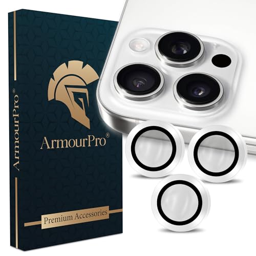 Image of ArmourPro Premium Camera Lens Protector Tempered Glass Compatible For iPhone 16 Pro Max and iPhone 16 Pro Tough HD Individual Aluminum Alloy Rings 9H Camera Cover , Scratch-Resistant,Camera Lens Protection| Titanium Silver