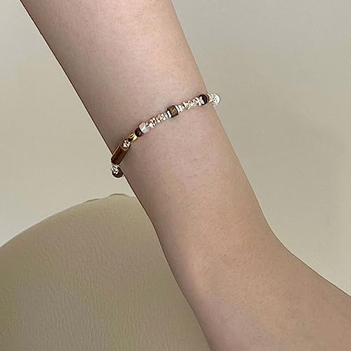 Bracelet en Argent 925 authentique et perles d'Oeil de Tigre marron