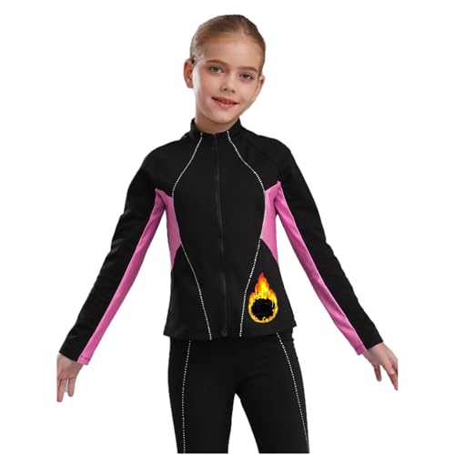 Kids Girls Figure Ice Skating Outfits Long Sleeve Fleece Jacket Crop Top and Skating Pants Set Tracksuit3