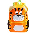 Fenrici Tiger Toddler Backpack for Boys and Girls - Lightweight Animal Kids Backpack - Mesh Side Pockets, Water Resistant Neoprene, Yellow, 12'