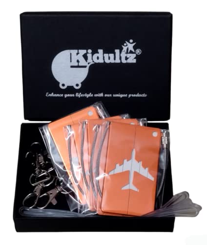 Image of (Set of 5) Aluminum Alloy Metallic Luggage Tags Handle Wraps with Stainless Loop Anti-Break for Travel Identification Suitcase Bag Tag, School & Office Bags - (Orange)