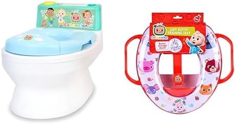Sunny Days Entertainment CoComelon Musical Transition Potty Trainer & Soft Potty Training Seat Bundle - Complete Toilet Training System with Musical Seat and Cushioned Topper