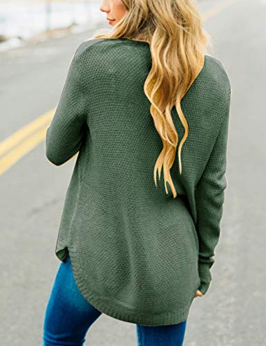 Merokeety Women's Long Sleeve Oversized Crew Neck Solid Color Knit Pullover Sweater Tops Green #TOP1