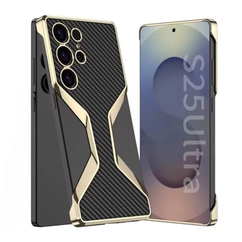 Image of TechTrendz Electroplated Metal Edges Borderless Ultra Luxury Slim Fit Leather Case Cover for Samsung Galaxy S25 Ultra 5G Camera Protection Business Leather Cover (Carbonn Black)