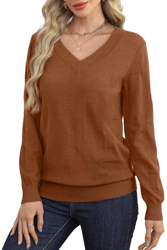 WIHOLL Sweaters for Women V Neck Long Sleeve Tops Fashion Lightweight Pullover Clothes Fall Outfits 2025