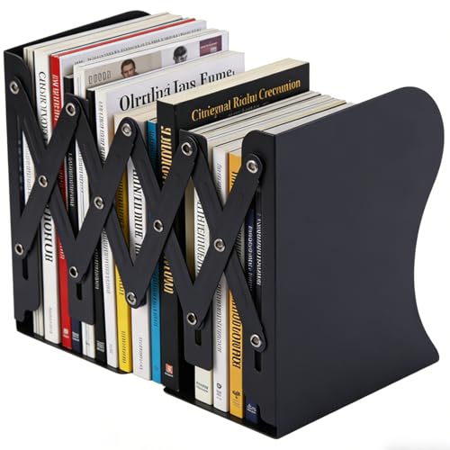 Senshuomy Book Ends, Metal Bookends,Adjustable Non-Skid Heavy Duty Book Stopper, Bookends Holder for Shelves,Decorative Book Dividers for Library Home Classroom School Office (Black)