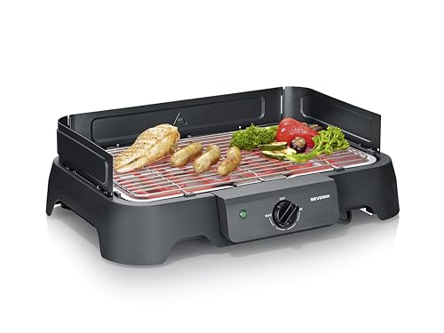 Severin Elektrogrill, Temperaturen 35-200 Grad Celsius, schnelles Aufheizen, 38x22 cm, Tischgrill mit Auffangschale, Edelstahl-Grillrost, Balkongrill, einfache Reinigung, 2000W,...
