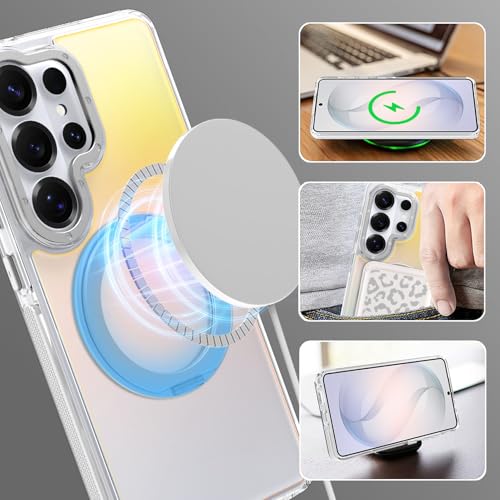 Image of Magnetic for Samsung Galaxy S26 Ultra Case with 360 Stand [Compatible with Magsafe] [Fluorescent Design] [1 Screen Protector] Slim Translucent Matte Case for Galaxy S26 Ultra 6.9 inch, White
