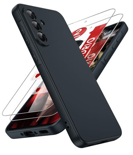 LeYi Funda para Samsung Galaxy A56/A 56 4G/5G, Ultra Slim Carcasa con 2pcs Cristal Templado, Silicona Liquida Capa Suave Movil Protector Case Forro Microfibra Antiarañazos Cover, Negro