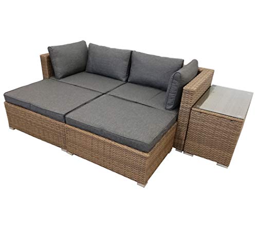 KMH Polyrattan Lounge Set MÜNCHEN Naturfarben - Große Garten Sitzgruppe Gartenlounge inkl. Auflagen und Kissen - Moderne… – Bild 4