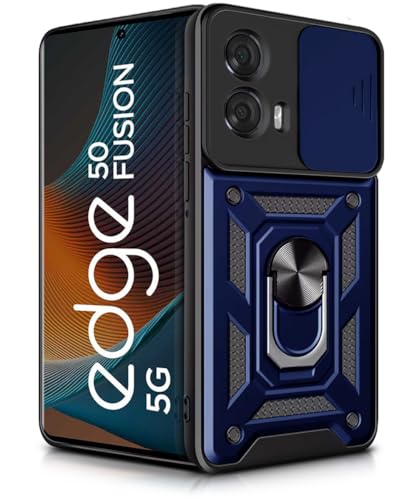 Image of WOW IMAGINE Armor Bumper Mobile Back Case for Moto Edge 50 Fusion 5G | Moto Edge G96 Fusion 5G Sliding Camera Cover | Shock Proof 360 Protection | Hybrid PC + TPU | Ring Holder with Kickstand - Blue