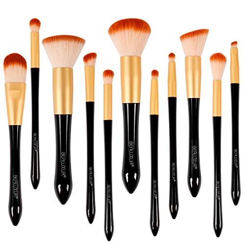 Makeup Brush Set，11pcs Makeup Brushes Premium Synthetic Bristles Powder Foundation Blush Contour Concealers Lip Eyeshadow Brushes Kit with Travel Makeup Bag