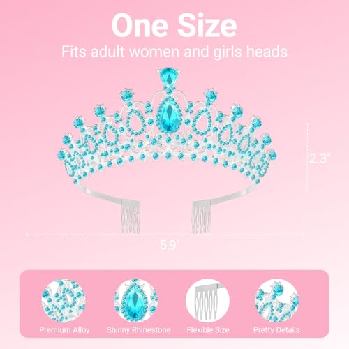 Birthday Tiara and Crown with Sash, Birthday Tiara for Women Party (Blue)