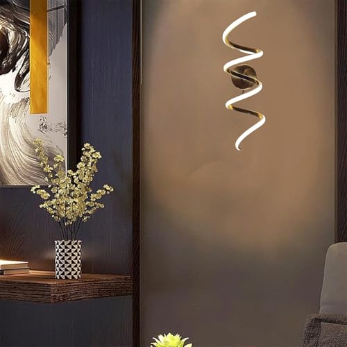 Image of Golden Zigzag Spiral LED Wall Light, Modern Wall Lamp for Home with 3 Color Modes,Warm White, Cool White, Natural White, Metal Body, Pack of 1
