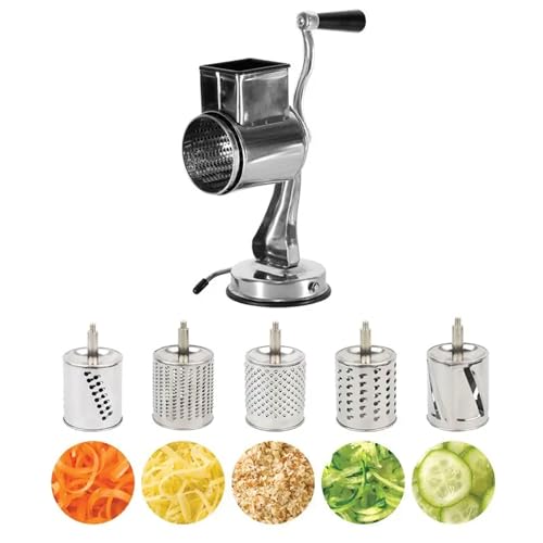 Râpe alimentaire rotative manuelle – Coupe-légumes et fromage à 5 lames pour une préparation rapide des repas et une râpe facile