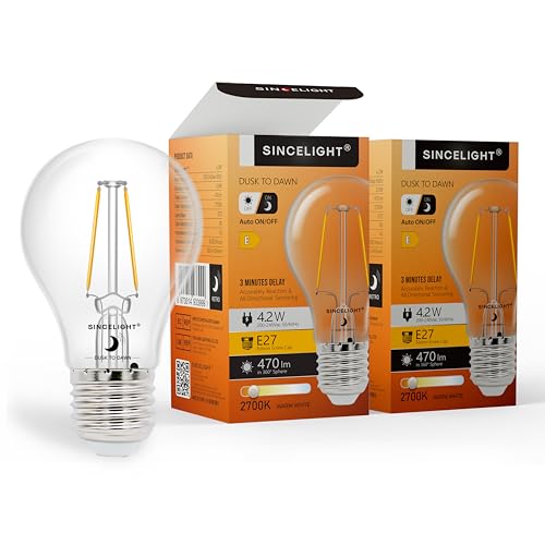 SINCELIGHT Dusk to Dawn LED Light Bulb 4.2W Retro Vintage Type ON/Off Automatic Depends on the Daylight Level Outdoor Night Light from Dusk Till Dawn Security Bulbs Warm White 2700K 2 Pack
