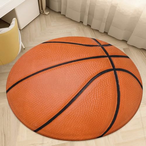HGSCHYU Basketball Rug - Sports Themed Round Rug Basketball Carpet 4x4ft Circle Area Rugs for Boys Bedroom Bedside Living Room Decor