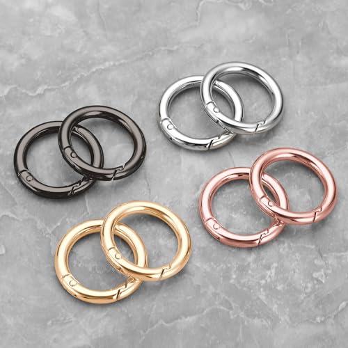 Image of Gkeygo Key Ring Clip, 1 Inch Keychain Rings, 8 Pack Round Carabiner Clip for Keys, Buckle, Bags, Purses - Key Chain Hooks Replacement Keychains Lanyard DIY Crafts - Silver, Gold, Rose Gold, Black