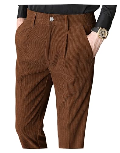 VENNYNG Men's Vintage Corduroy Dress Pants Elastic Side Tabs for Adjustable Waist Fall Trousers with Cuffed Hem