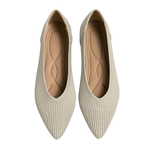 Image of TINGRISE Women's Flats Shoes Pointed Toe Knit Ballet Comfortable Dressy Slip On Flat
