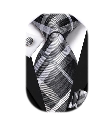 Image of Hi-Tie Mens 70inches Tie Set Extra Long Necktie for Men Cufflinks Handkerchief Big Tall Men Business Wedding