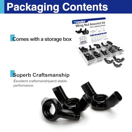 50pcs 3 size 143939-20 5163939-18 383939-16 assorted wing nut kit zinc plating-black wing nuts butterfly fasteners hand-tighten hardware nuts kit for easy assembly and secure fit furniture