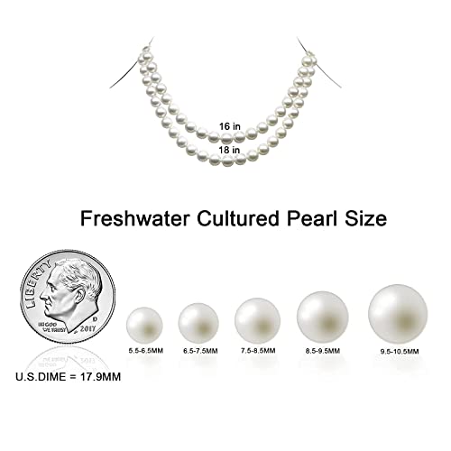 Sterling Silver Round White Simulated Shell Pearl Necklace Strand Pearl Choker Necklace Jewelry For Women (18, 8Mm) #TOP5
