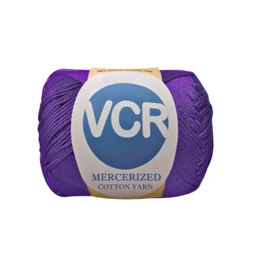 Image of VCR 4 Ply Violet 100% Mercerized Cotton Yarn, 60 Grams Hank, 190 Meters Length, Cotton Combed Ball, Smooth and Glossy Crochet Yarn for Crochet and Knitting, Pack of 1, Suitable for DIY Crafts
