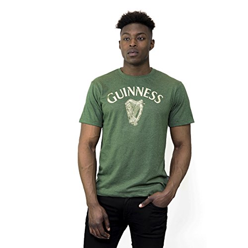 Guinness Vintage Harp Label T-Shirt Official Merchandise Green Cotton Graphic Short Sleeve Tee2