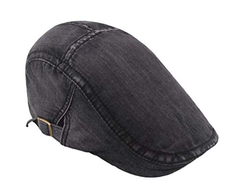 Image of Quanhaigou Unisex Denim Newsboy Hats Flat Ivy Gatsby Cabbie Driving Berets Hat Cotton Dad Cap for Men Women