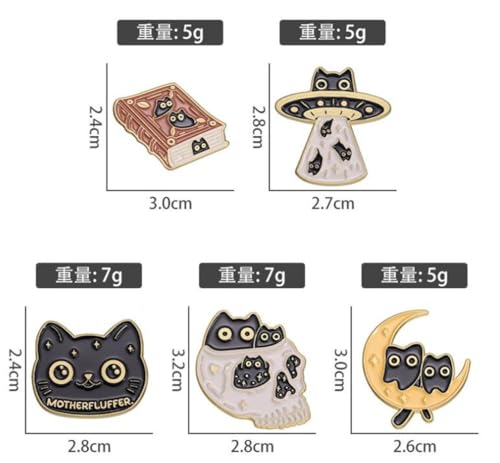 Image of 5pcs Book Cat Moon Planet Styling Brooch Pin Cartoon Fashionable Versatile Metal Enamel Badge Pin Clothing Backpack Pins Decoration Pin Accessories Jewelry Gifts