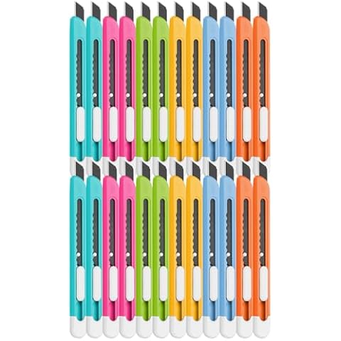 FantastiCAR 24-Pack Colorful Lightweight Box Cutter Retractable Snap-Off Utility Knife Set Cover