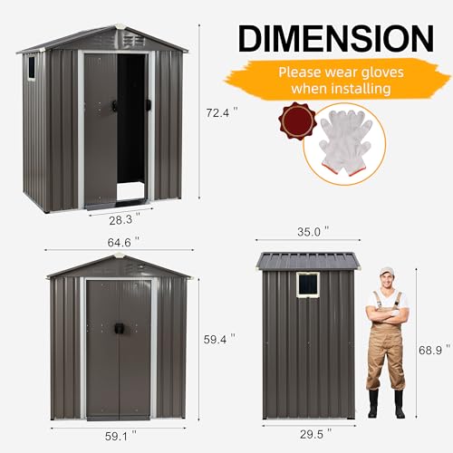 Shintenchi-5×3-FT-Outdoor-Storage-Shed-with-Window-Lockable-Outdoor-Waterproof-Tool-Storage-Sheds-Weather-Resistant-Tool-Storage-House-Shed-for-Garden-Backyard-Patio-Utility-and-Tool-Storage-Gray Shintenchi 5×3 FT Outdoor Storage Shed with Window Lockable Outdoor Waterproof Tool Storage Sheds Weather Resistant Tool Storage House Shed for Garden Backyard Patio Utility and Tool Storage Gray