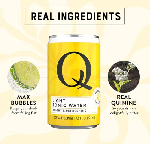 Image of Q LIGHT TONIC WATER with Real Quinine & Organic Agave - Ideal for Cocktails & Mocktails - Made with Real Ingredients, Perfectly Carbonated, & Less Sweet - 20 Calories per Can - 7.5 Fl Oz (Pack of 24)