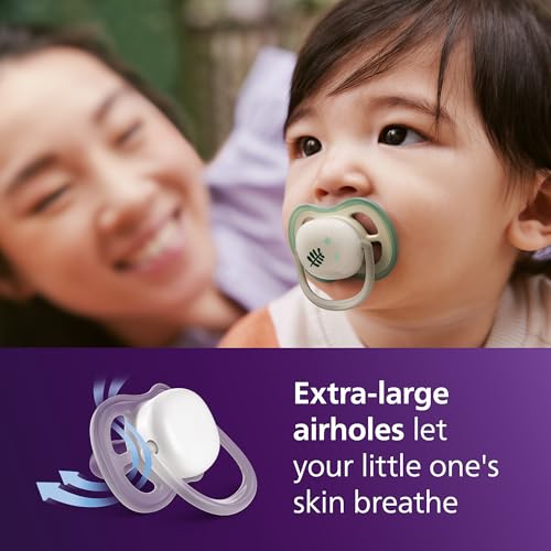 Image of Philips Avent Ultra Air Nighttime Pacifiers - Orthodontic Design, for Babies 6-18 Months, Glow in the Dark, Soft Silicone Symmetrical Nipple, BPA-Free, with 2 Sterilizing Cases, 4 Pack, SCF376 /37
