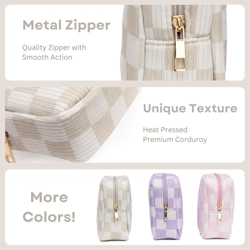 Mini Makeup Bag, Small Makeup Bag for Purse, Small Cosmetic Bag for Purse, Small Cosmetic Bag, Checkered Pouch, Cute Mini Pouch, Small Medecine Bag, Makeup Bag Small (Beige)4