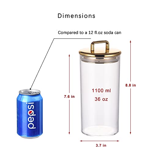 Yuejum 32 Oz Large Acrylic Storage Apothecary Jar With Gold Airtight Lid | Bathroom Vanity Organizer Containers | Perfect Decorative Canisters For Shells, Bath Salt, Grains, Cotton Ball, Flossers #TOP1