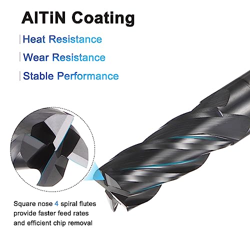 Image of HARFINGTON Square End Mills 1 /2 inch Cutting Dia HRC 60 4 Flutes AlTiN Coating Tungsten Steel Carbide Mill Bit for Hardened Steels