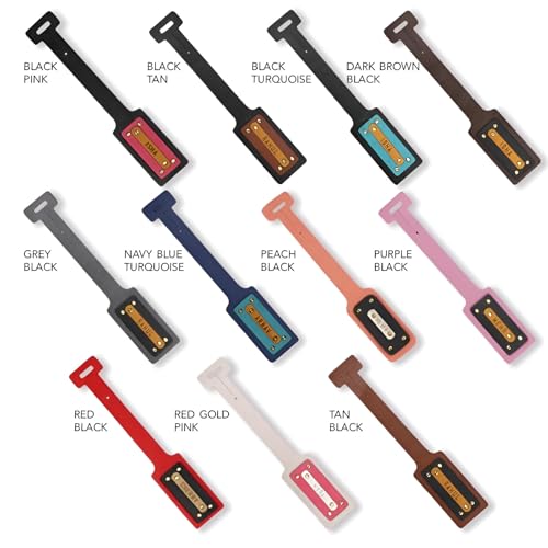 The Junket Personalized Luggage Tags for Men and Women (Pack of 2) | Leather Travel Tags with Customized Name | Handcrafted Customized Gifts for Couple with Adjustable Belt (Black with Tan) - Image 3