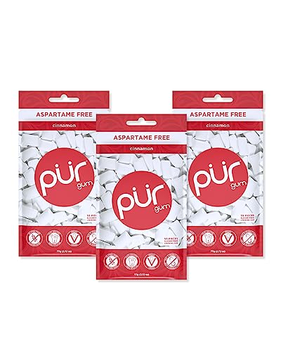PUR Gum | Aspartame Free Chewing Gum | 100% Xylitol | Natural Cinnamon Flavored Gum, 55 Pieces (Pack of 3)