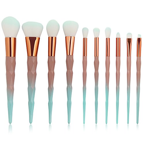 Coshine 10pcs Professional Blue Diamond Cute Makeup Brush Set, para Base, Rubor, Polvo, Sombra, Corrector y Sombra de Ojos
