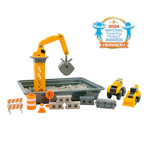 Image of CAT Dig N Build Concrete Playset 12-oz Moldable Concrete Compound, Crane, 2 Little Machines Vehicles, Construction Molds & Easy-Cleanup Tray, Sensory STEM Kit for Kids Ages 3 +