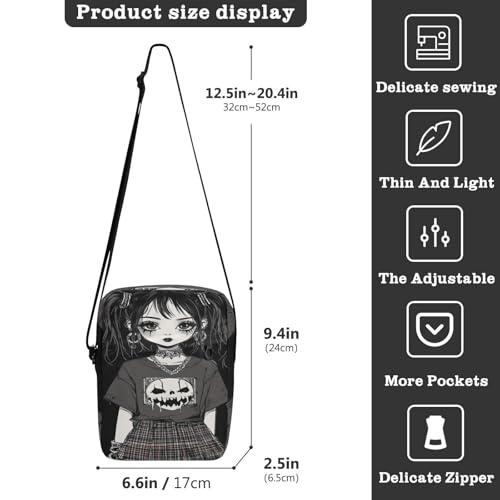 messenger bag cute Crossbody Bags For Women Small Purse Bag Adjustable Strap for Shopping Shopping- Gothic Anime Girl Black3