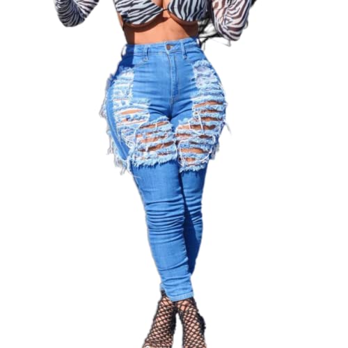 Jeans Longs pour Femmes européens et américains Sexy Slim Hole Design Classic Washed Retro Outdoor Street Hip Hop Jeans M