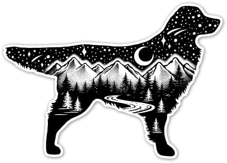 Golden Retriever - Calcomanía para automóvil, camión, ventanas, computadoras portátiles y vasos, letrero de vinilo de perro con bosque, árboles, río