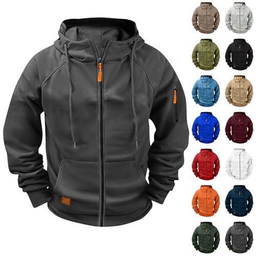 Men's Full Zip Hoodie Casual Long Sleeve Hooded Sweatshirt Fleece Lined Drawstring Color Block Jacket with Pockets2
