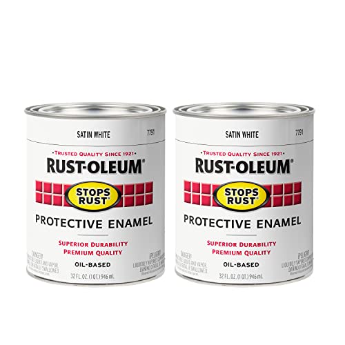 Image of Rust-Oleum Stops Rust Brush On Protective Enamel Paint, Satin White | Rust and Corrosion Resistant, Indoor and Outdoor Durability, Beautiful Finish on Metal, Wood and More, Quart, 2 Pack